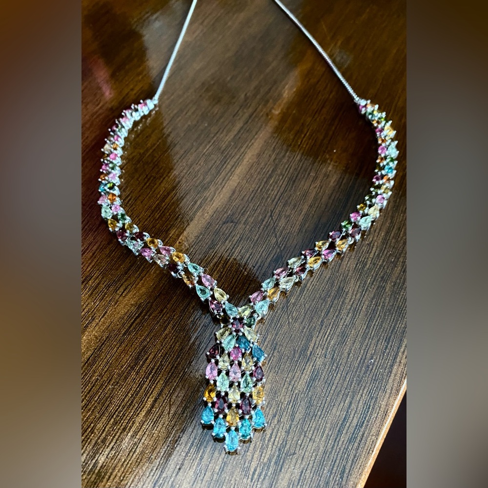 AAA Multi-Tourmaline,Necklace Platinum Over Sterling Silver, 18 Inches 19.20 CWT - Picture 5 of 16